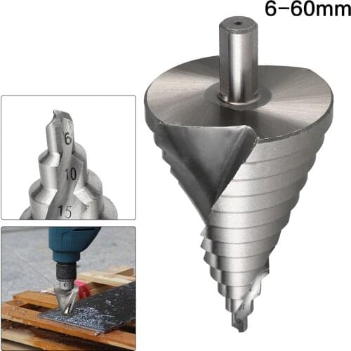 6-60MM HSS Step Drill Bit Pagoda Drill Spiral Multi-Function 12 Working Steps Drill Spiral Groove Reamer Power Tools Metal Drill