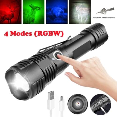 VASTFIRE A110-RGBW LED Zoomable Flashlight Tactical Waterproof Torch Red+Green+Blue+White 4 Color in 1 Hunting Fishing Lanterna