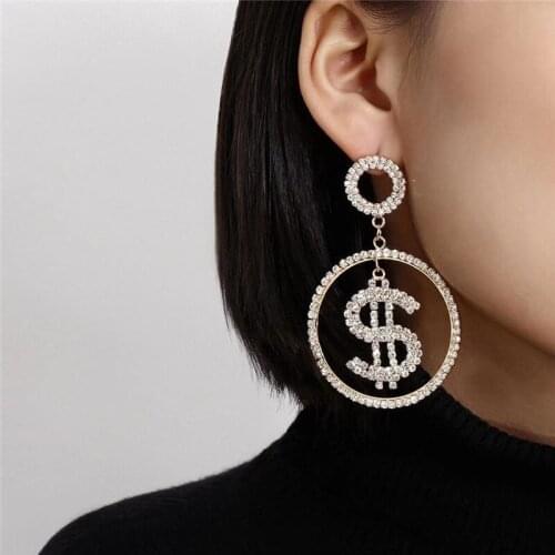 Unique one dollar Rhinestone Ring Pendant hanging earrings, suitable for womens large round money Crystal Earrings Jewelry