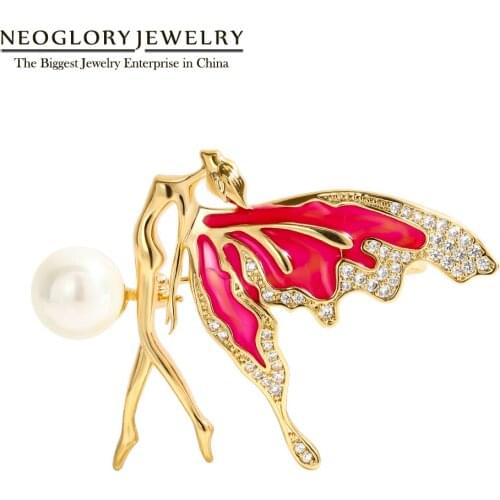 Neoglory Jewelry Beautiful Faery Butterfly Brooch For Women Graceful Enamel & Shell Pearl Animal Coat Pin Bag Accessory Hot Gift