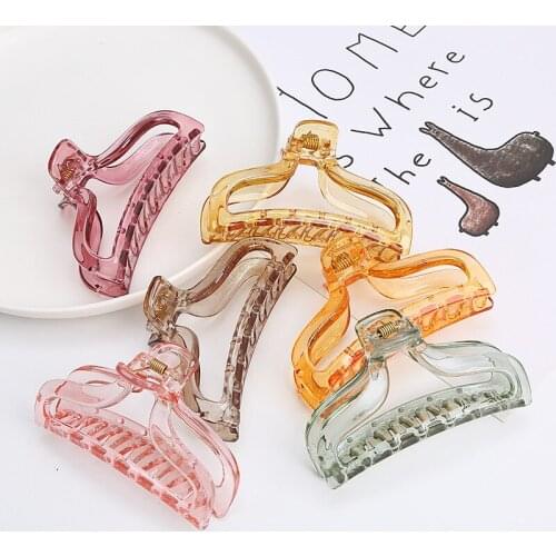 1PC Elegant Transparent Amber Geometric Hollow Hair Claws for Women Girls Acrylic Hair Claws Hair Clips Ornament