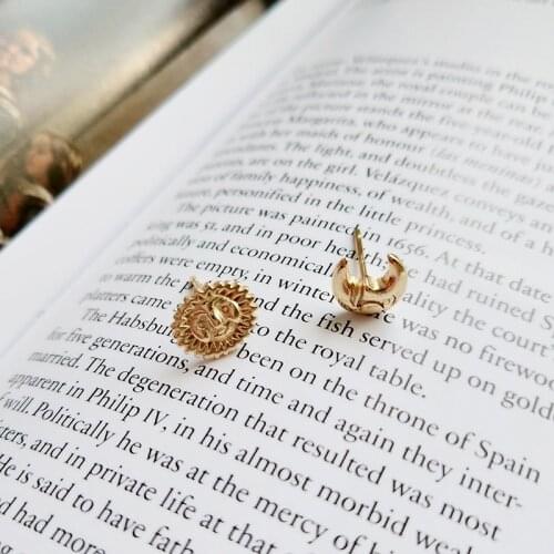 WTLTC 925 Sterling Sliver Sun Moon Stud Earrings For Women Small Asymmetric Post Earrings Dainty Face Studs Earrings Personality