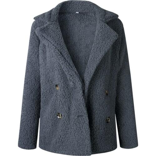 Plus Size Women Autumn Winter Coat Lapel Pocket Button Long Sleeves Warm Solid Color Woolen Outwear Jacket 2020 Newest Arrival