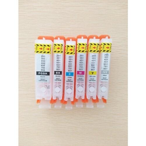 10sets,6 colors PGI-250 CLI-251Chipped Refillable Cartridges for PGI-250BK CLI-251BK C M Y GY for PIXMA MG6320, 1 SET, 6 PCS