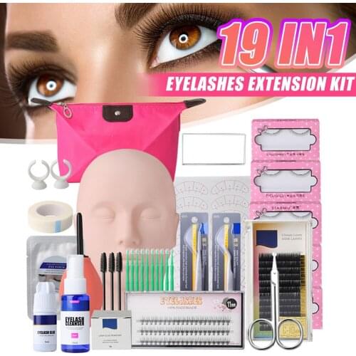 19Pcs/set Eyelash Extension Practice Kit Mannequin Head Grafting Eyelash Tools Storage Bag Set Makeup Practice SK88