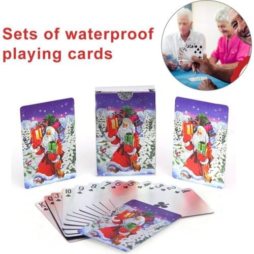 2 Sets Playing Cards Deck Poker Christmas Pattern Print Waterproof PVC Silver Foil Play Card For Classic Magic Prop Party Games