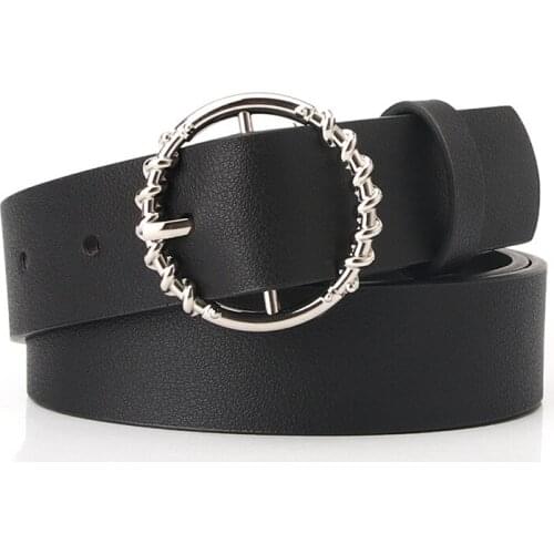 2020 New Designer Womens Ring Round Buckle Belt Female Black White Brown Leather Waist Belts for Women