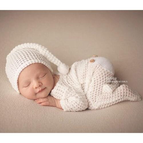 2020 New Newborn Photography Props White Outfit Baby Girl Boys Romper+Hat Fotografia Accessories Baby Photo Studio Shoot Clothes