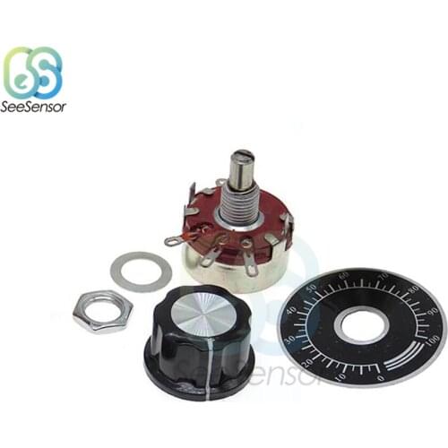 220K Ohm 2W 1A Single Turn Carbon Film Potentiometer + Knob + Scale WTH118 DIY Kit Parts
