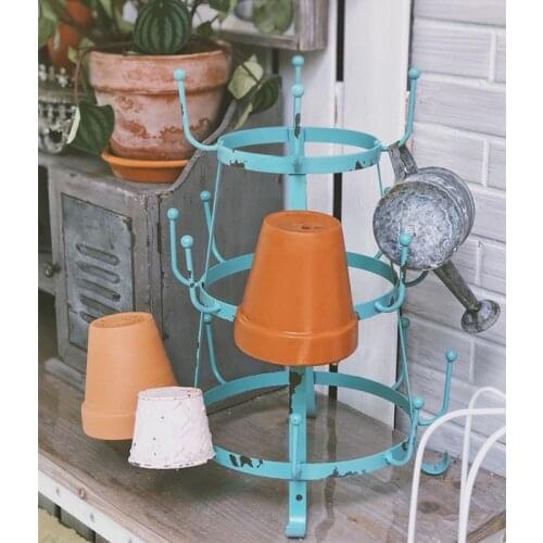 3-layer blue retro nostalgic hand-made metal coffee cup tea cup holder household storage shelf