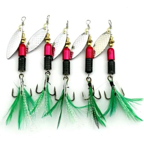 5pcs Metal Spoon Fishing Lure Isca Artificial Sequin Bait Pike Bass Swimbait 8cm 10g Feather Hook Spinnerbait Fishing Tackle