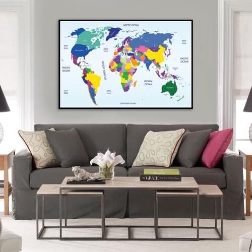 60*40cm The World Politival Map Spray Canvas Painting Wall Art Poster School Supplies Living Room Home Decoration