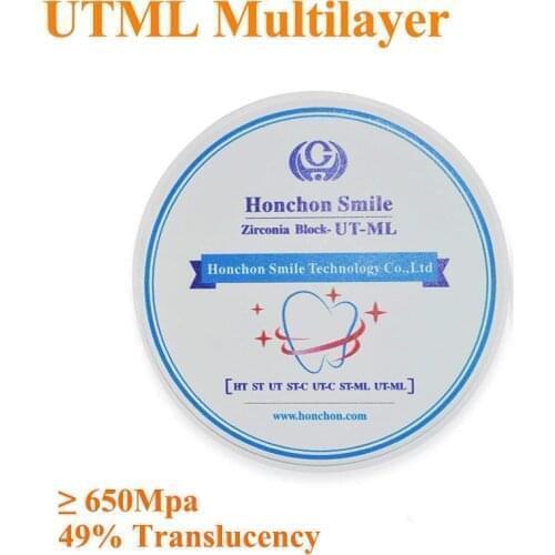 98*12mm UTML Zirconium Ultra Multilayer Dental Zirconia Block Roland VHF Wieland System Compatible