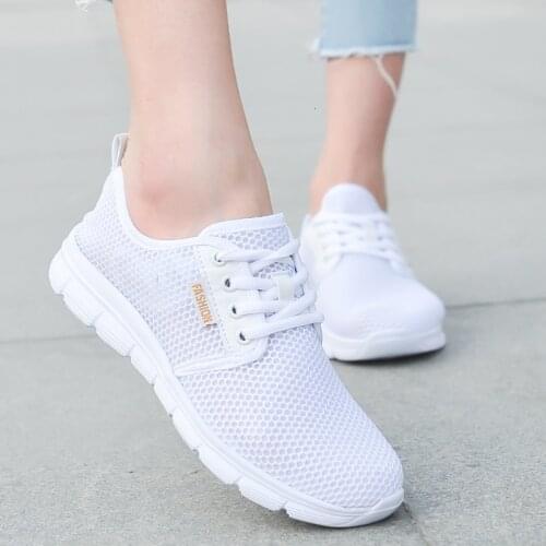 White Sport Shoes Women Light Breathable Mesh Lace-up Sneakers Ladies Outdoor Non-slip Running Shoes Walking Jogging Trainers