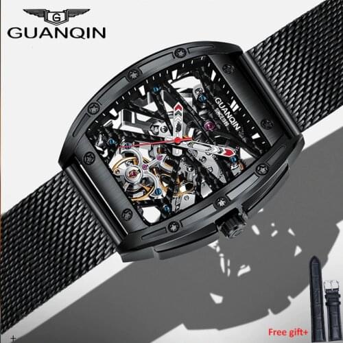 GUANQIN New Watch Men Top Luxury Brand Automatic Luminous Men Clock Skeleton Tourbillon Waterproof Mechanical men wristwatches
