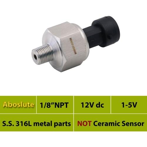 Abs pressure sensor transmitter, 15psi, 30, 50, 75 psi absolute, 1 5V signal, 1.6bar, 6 bar, 150psi, 10bar, 16bar, 1 8NPT, fuel