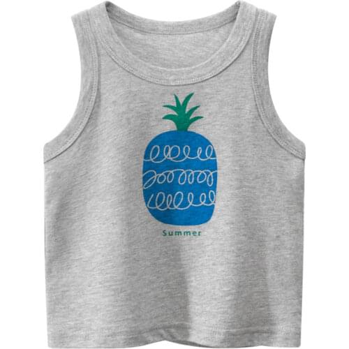 2021 Summer Kids Girls Baby T Shirt Pear Pineapple Print Sleeveless Vest Cotton Boys Children O-neck T-Shirts Tops Clothing 10Y