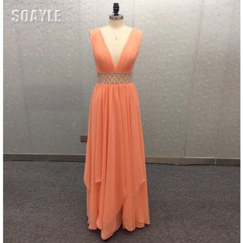 Bridesmaid Dresses Long 2021 Orange Formal Dresses for Wedding Evening Gowns Beading Chiffon