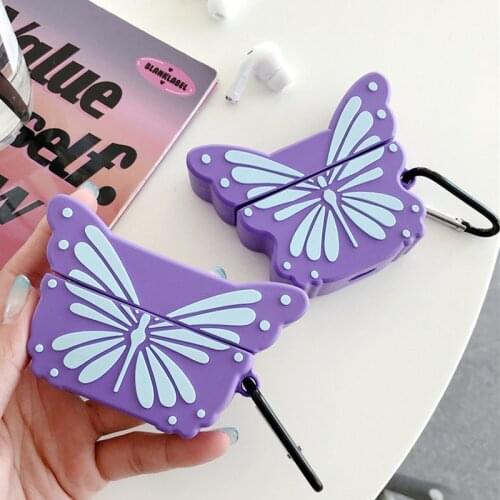 For Airpods Pro 3D Cute Cartoon Butterfly Purple Earbuds Case for Apple Airpods 1 2 3 Wireless Earphone Cover Charging Box