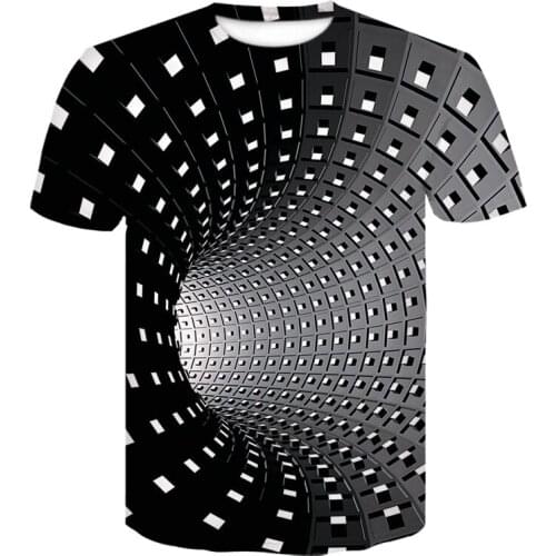 Hot creative mens short-sleeved T-shirt with round neck 3D personality tunnel hypnosis street wear trend T-shirt