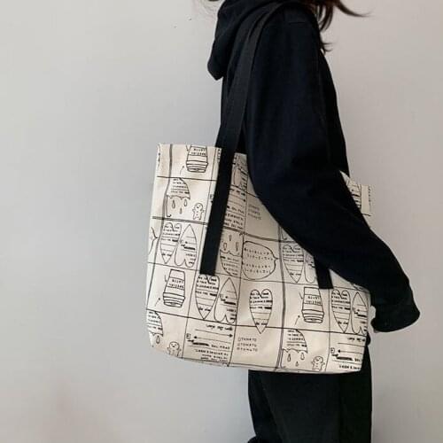 PURFAY Canvas Capacity Women Shoulder Bag Sketch Cotton Tote Shopper Bag Reusable Travelling bag Cloth Messenger Bag