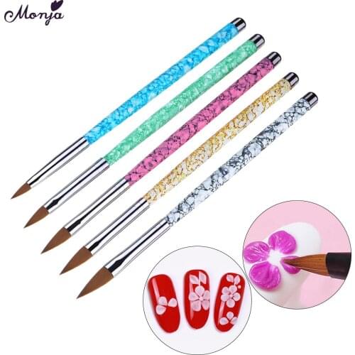 Monja Kolinsky Nail Art Acrylic Liquid Powder Carving Brush Marble Pattern Handle Nail Painting Flower Drawing Pen Manicure Tool