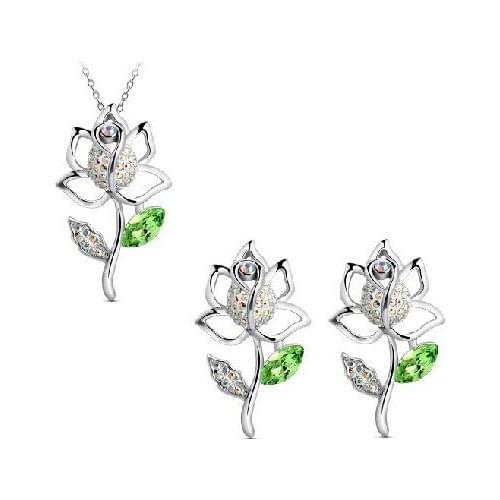 JS S052 Lotus Jewelry Set High Quality Green Jewelry Set Nickel Free Flower Necklace Sets