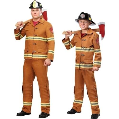 New Firefighter Cosplay Halloween Costumes for Kids Children adult Fire Police Clothing Fireman Uniform for Boy men Costume Set