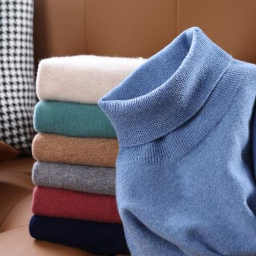 Men Knitwears 100% Pure Australian Wool Pullovers Winter 2021 Long Sleeve Turtleneck Solid Color Sweaters Male Woolen Clothes