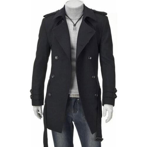 Solid Trench Coat Men Long Slim Belt Jacket Mens Casual Warm Korean Style Overcoats Double Breasted Windbreaker Male Coats