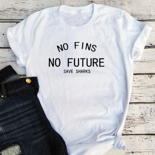 No Fins No Future Save Shark Print Tshirt Protect Ocean Shirt 2021 New Women Fashion Tees Summer Korean Clothes Plus Size XL