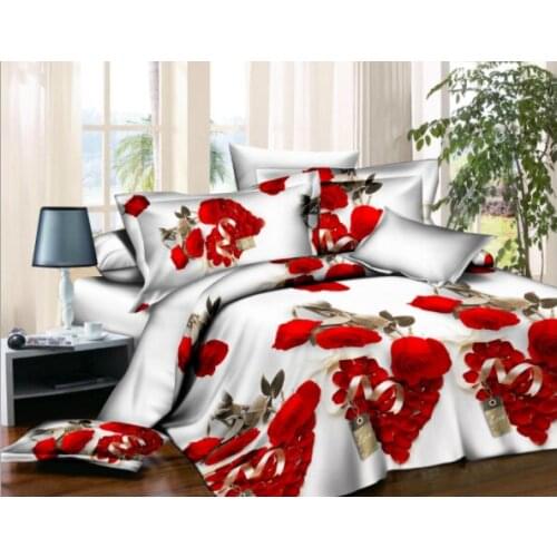 Bedclothes High-end Luxury Wedding Four-piece Kit 3d Love Rose Jacquard Bedding Western King Duvet Cover Set Flat Bed Spread