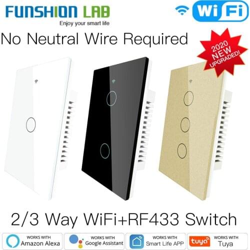 NEW WiFi Smart Light Switch RF433 No Neutral Wire Single Fire Smart Life Tuya App Control Works with Alexa Google Home 110V 220V