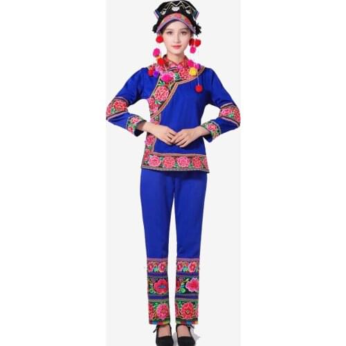 Hmong Clothes for Women Ethnic Style Embroidery Miao Costume Chinese Folk Dance wear with headdress Adult Ladies