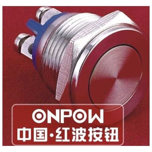 ONPOW 16mm 1NO Super flat stainless steel push button switch with screw terminals (GQ16PF-10/S) CE,ROHS