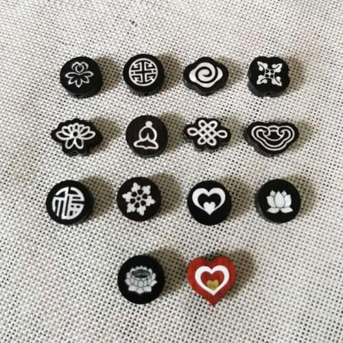 Ebony Flat Round Buddhism Charms Wooden Beads With Shell Lotus Yoga Chinese Knot Heart Loose Spacer Beads DIY Jewelry Making