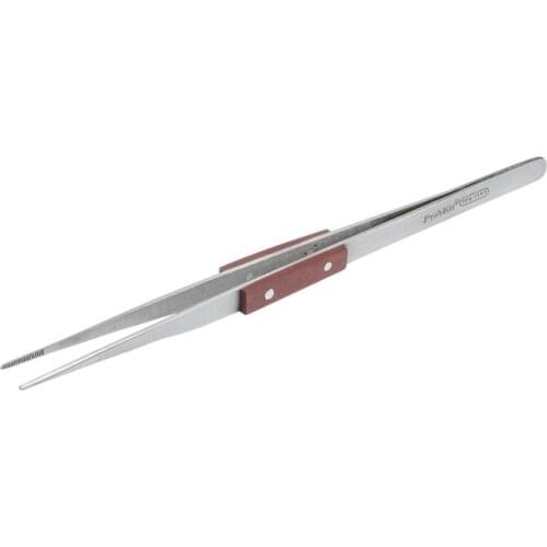 ProsKit 1PK-119T Point Tweezer (200mm),Wooden Handle Sharp Curved Stainless Steel Tweezer