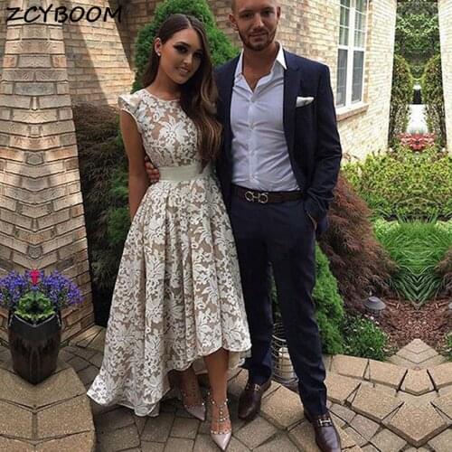 Short Front Long Back Lace Prom Dresses Simple Champagne Evening Gowns Women Formal Party 2021 Graduation Long Robes De Soirée