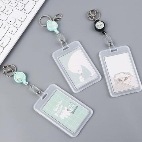 Students School Bus Cards Protection Case Cover With Keyring Plastic Girl Animal Pattern Kid Lady Boys Cartoon Card Holders