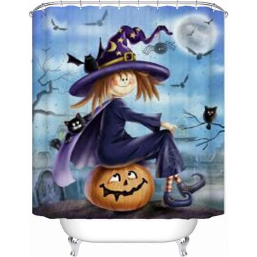 Cute Halloween Ghost Festival Little witch pumpkin bat Black cat Bathroom Shower curtain