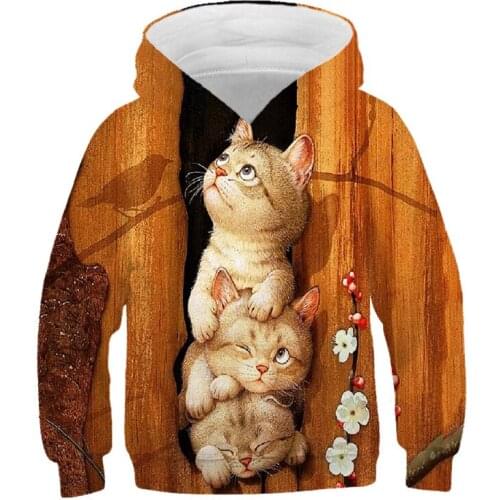 3D Cute Cat Hoodie For Teens Girls Kids Sweatshirt Childrens Clothing Pullovers Outwear Autumn Tops Costume Long Sleeve