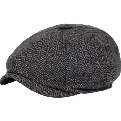 Wool Tweed Newsboy Cap Herringbone Men Women Gatsby Retro Hat Driver Flat Cap Octagonal Hat Brown Light Grey Dark Grey