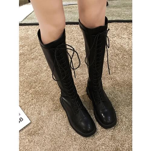 Womens shoes boots 2020 fall new fashion mid-heel casual knee-length zipper breathable boots