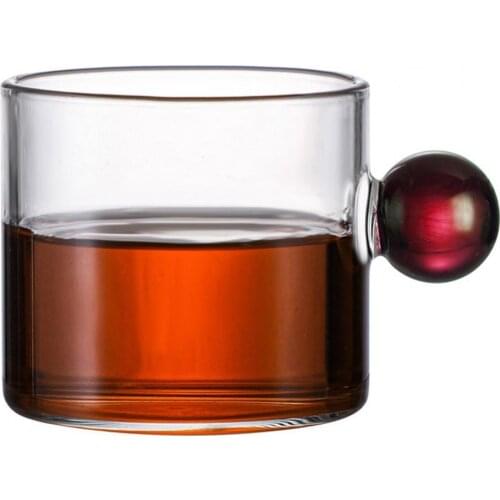 80% Hot Sale 120ml Tea Cup Small Capacity Unique Design Glass Ball Handle Nordic Style Home Lightweight Coffee Cup for Home