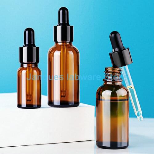 10pcs 5ml to 100ml Brown Glass Dropper Bottle Reagent Pipette with Black Suction Head for School Experiment