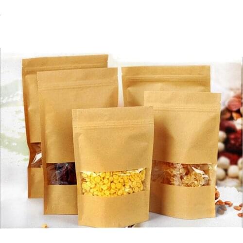 10 Pcs Kraft Paper Windowing Zifeng Dai Bags Gift Dried Food Fruit Nuts Tea Packaging Pouches Zipper Sealing Bags