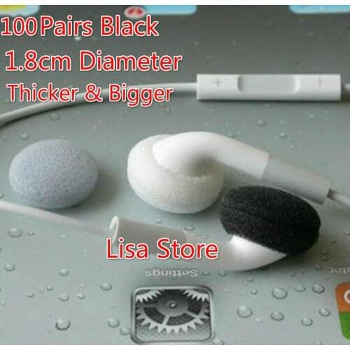 100 Pairs Black 1.8cm Thicker & Bigger Soft Foam Earbud Headphone Ear pads Replacement Sponge Covers Tips For Earphone MP3 MP4