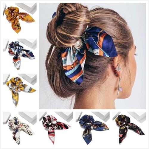 2021 Chiffon Bowknot Elastic Hair Bands for Women Girls Solid Scrunchies Headband Hair Ties Ponytail Holder Hair Accessorie
