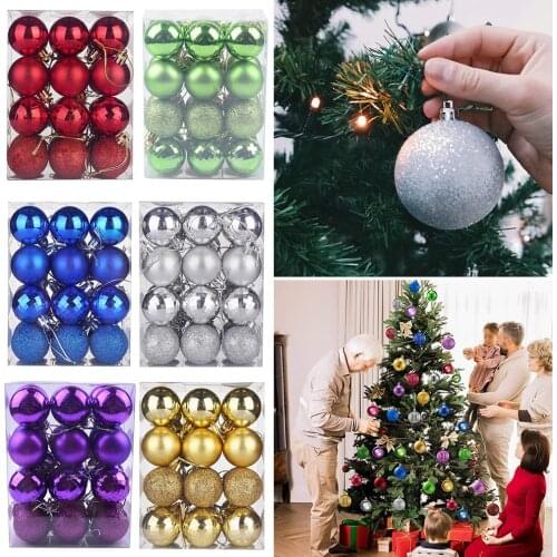 24Pcs 4cm Christmas Tree Ball Ornaments Xmas Party Hanging Bauble For New Year Gift Pendant Home Party Decoration