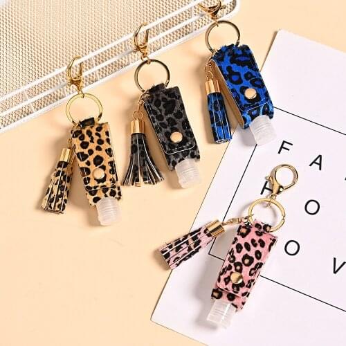 30ML Leopard Empty Hand Sanitizer PU Leather Keychain Holder Travel Bottle Refillable Container Flip Reusable Bottle With Tassel